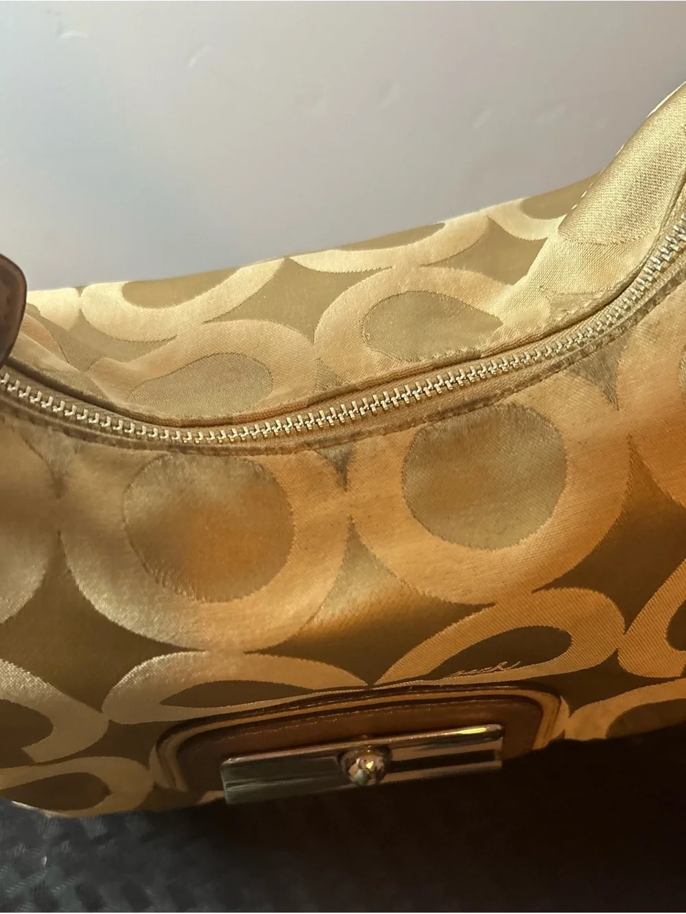 Coach Gold Satin Signature Hobo Shoulder Bag